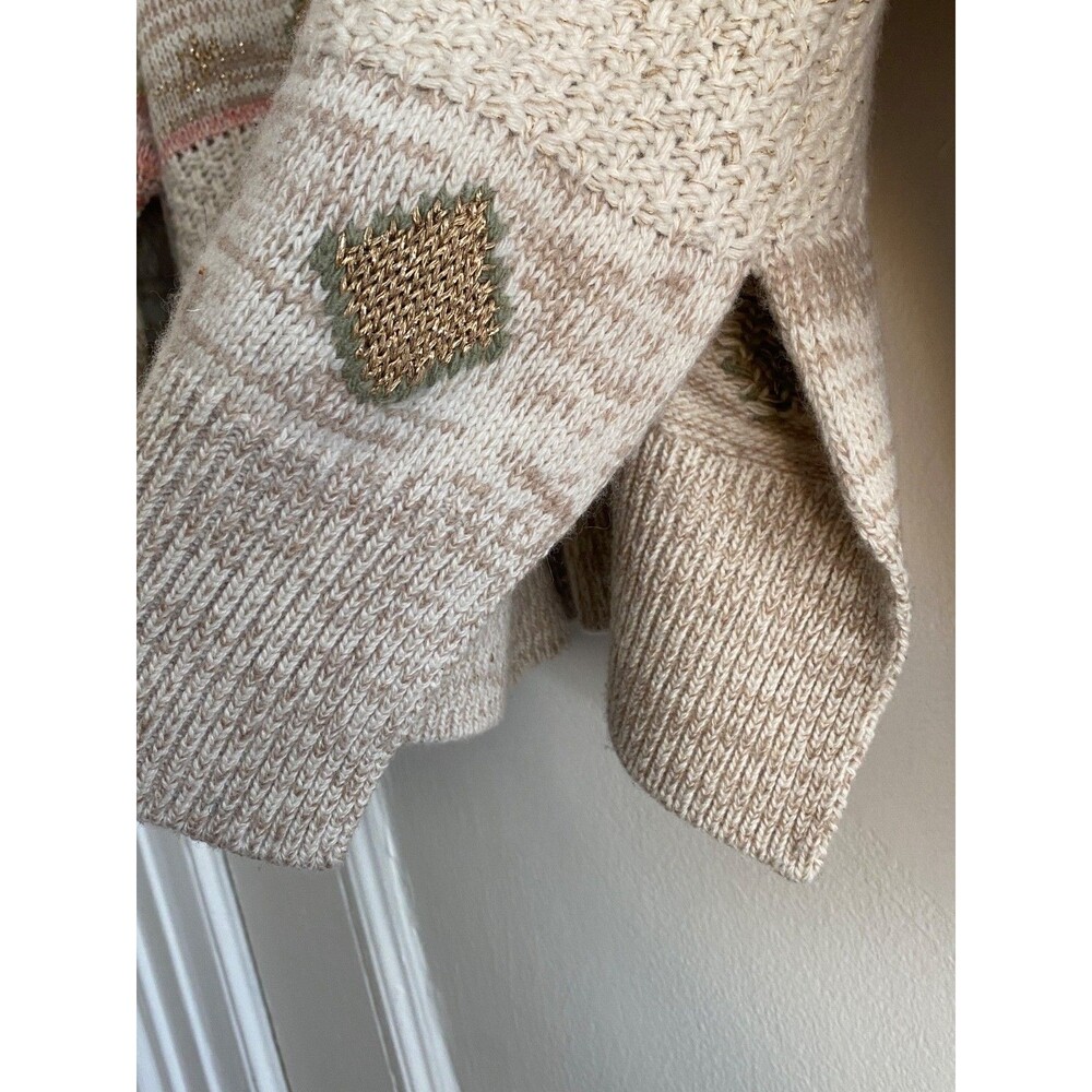 Etro Milano Textured Knit Sweater Gold Diamond Stripe Crew Boho Cottagecore Sz42 - Picture 7 of 12